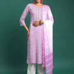 BANDIA Women Bandhani Printed Mirror Work Pure Cotton Kurta with Trousers & Dupatta-image-68