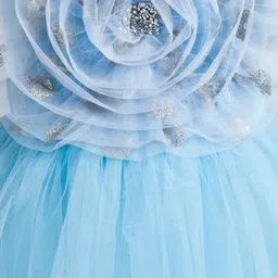 Toy Balloon Kids Net Woven Sleeveless Floral Applique Detailed Beads Embellished Gown - Light Blue image 5