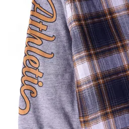 Babyhug Cotton Woven Full Sleeves Checkered Hooded Shirt With Sport Theme Embroidery - Grey & Navy Blue image 5