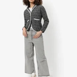 Campus Sutra Grey Cotton Textured Blazer image 4