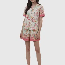 Fabindia Beige & Pink Cotton Floral Print Shirt Shorts Set-picture-16