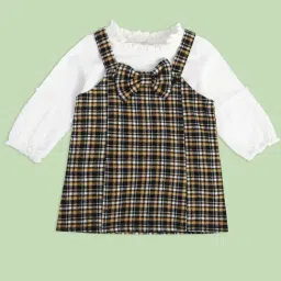 MINIKLUB Kids Black & White Checks Full Sleeves Top with Pinafore Dress-image-1