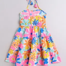 The Magic Wand Girls Floral Print Tie-Up Neck Fit & Flare Dress image 3