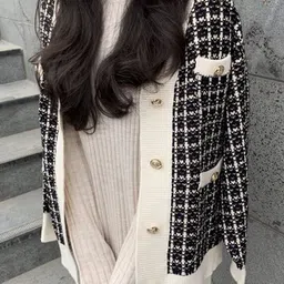 StyleCast Women Checked Round Neck Long Sleeves Cardigan Sweaters image 2