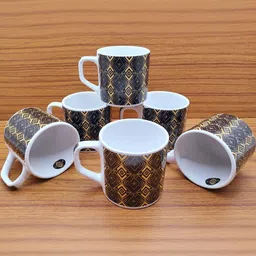 laghima jadon Black & Gold-Toned Printed Ceramic Cups Set of 6 image 2