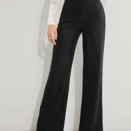 Broadstar Black Straight Fit High Rise Trousers-image-7