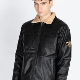 Status Quo Men Spread Collar Solid Casual Leather Jacket image 3