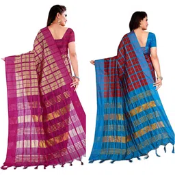 SHAIBO SAREE Checked Silk Cotton Uppada Saree image 4