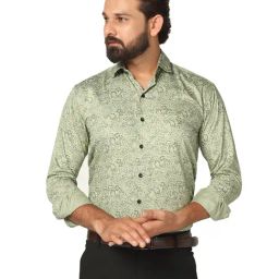 TAHVO Green Slim Fit Printed Shirt-picture-35
