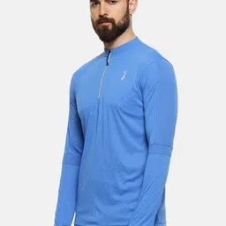 Campus Sutra Men Turquoise Blue Striped Henley Neck Anti-Microbial T-shirt image 5