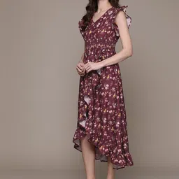 Moda Rapido Smocked & Ruffled Floral Print Flutter Sleeve A-Line Midi Dress image 5