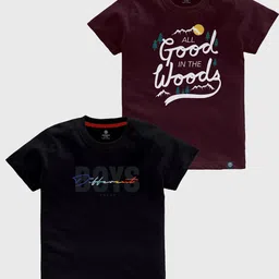 CODEZ Boys Pack Of 2 Typography Printed Cotton T-shirt image 1