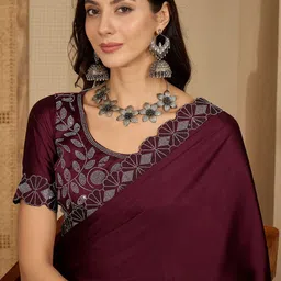 all about you Embellished Embroidered Satin Designer Saree image 3