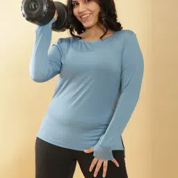 BlissClub Women Blue Breathe Free Thumbhole Activi Tee-image-86