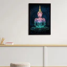 eCraftIndia Black & Green Meditating Lord Buddha Satin Matt Texture UV Wall Art image 2