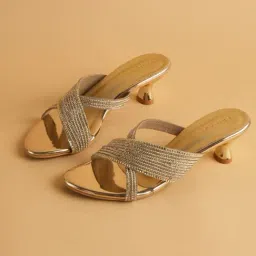 Eridani Women's Ayra Gold Cross Strap Sandals-image-2