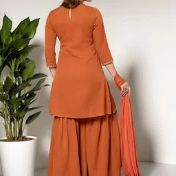 SZN Floral Printed Thread Work Pure Silk Straight Kurta With Sharara & Dupatta image 2