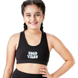 Plan B 95% Cotton 5% Spandex Double Layered Racer Back Good Vibes Printed Sports Bra - Black-image-90