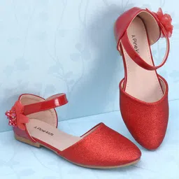 Pine Kids Velcro Closure Shimmer Striped Bellies with Floral Applique - Red-picture-16