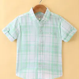 Jash Kids Cotton Woven Half Sleeves Checkered Shirt - Green-picture-25