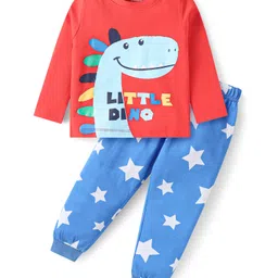 Babyhug Cotton Knit Full Sleeves Night Suit with Dino Print - Red & Blue-picture-25