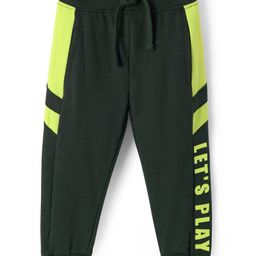 Babyhug Cotton Terry Knit Full Length Cut & Sew Lounge Pant with Let's Paly Print - Dark Green-picture-30