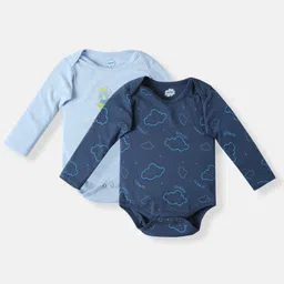 nautinati Nauti Nati Pack Of 2 Full Sleeves Cloud & Happy Dreamer Text Printed Onesies - Navy & Light Blue-picture-10