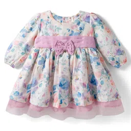 ToffyHouse Knit Full Sleeves Party Dress With Floral Print - White-picture-11