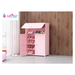 Butterthief Shoe Rack Plastic for Home- Slipper Stand, Multipurpose Printed Foldable Standing Shoe Rack (6 Shelf 3 Door) - Pink-picture-22