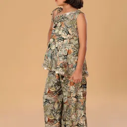 The Mini Trunk Girls Floral Printed One Shoulder Mirror Work A-Line Kurti With Palazzos image 3