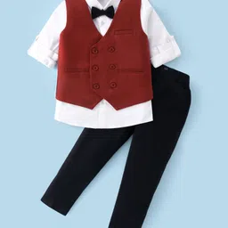 Mark & Mia Full Sleeves Solid Colour 3 Piece Party Suit with Bow - Red White & Black image 2