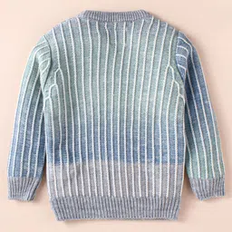 Yellow Apple Knit Full Sleeves Pullover Sweater with Chain Design & Pocket Patch- Light Blue image 2