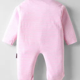 Child World Interlock Knit Full Sleep Footed Sleepsuit With Stripes & Animal Applique - Pink image 2