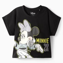Ollington St. Disney Single Jersey Knit Half Sleeves Crop T-Shirt & Pleated Skirt with Minnie Mouse Graphics - Black & Light Green image 2