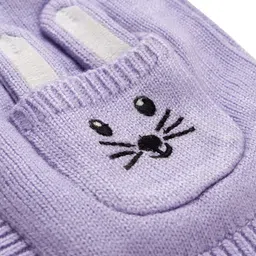 Babyhug Knitted Full Raglan Sleeves Hooded Front Open Sweater With Bunny Pockets - Lilac image 3