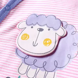 Child World Interlock Knit Full Sleep Footed Sleepsuit With Stripes & Animal Applique - Pink image 3