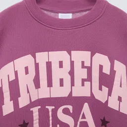 ALAN JONES Cotton Blend Knit Full Sleeves Tribeca Text Printed Oversized Light Winter Sweatshirt - Purple image 4