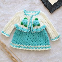 Woonie Girls Crochet Frock with Floral Jacket-picture-3