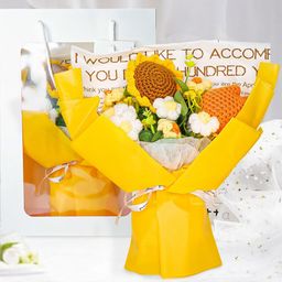 Ekhasa Yellow & Green Sunflower Crochet Artificial Flower Bouquet-image-6