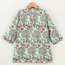 Babyhug Full Sleeves Kurta Pajama Set With Waistcoat Printed - Green image 4