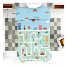 POLKA TOTS Cartoon Printed Comforter Baby Blanket and 2 Way Design Reversible Quilt for Kids - Roadway image 5