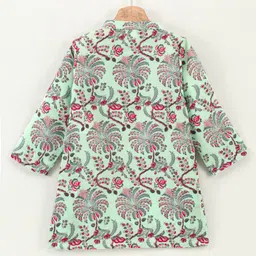 Babyhug Full Sleeves Kurta Pajama Set With Waistcoat Printed - Green image 5