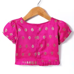 Babyhug Woven Half Sleeves Choli Lehenga Set & Dupatta With Sequin Floral Embroidery & Lace Detailing - Green image 5