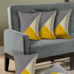 Cushion Villa Grey & Yellow Set of 5 Colourblocked Satin Square Cushion Covers-picture-13