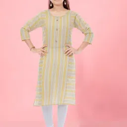 Aarika Kids Girls Yellow Colour Cotton Striped Kurti-picture-25