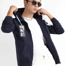 Campus Sutra Blue Cotton Regular Fit Printed Hooded Sweatshirt-picture-30