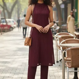 AADVIKA Women Striped Regular Silk Crepe Kurta with Trousers-picture-27