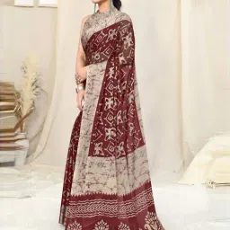 MIRCHI FASHION Maroon Printed Saree With Unstitched Blouse image 3