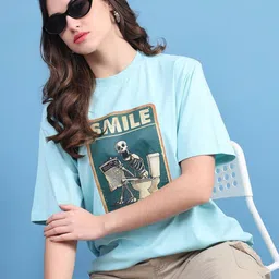 DOOR74 Women Printed Drop-Shoulder Sleeves T-shirt-image-43