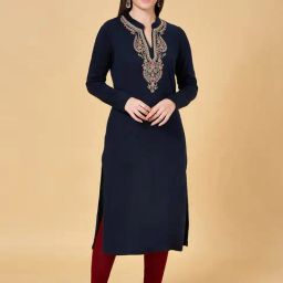 Rangmanch by Pantaloons Navy Embroidered Straight Kurta-picture-1